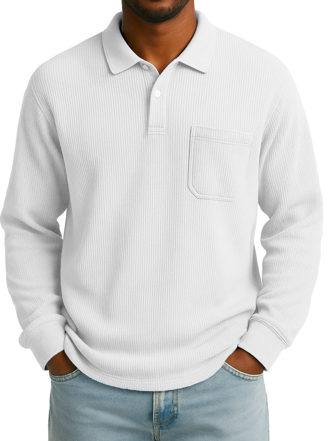 Men's Stylish Everyday Casual Corduroy Fabric Pocket Lapel Long-sleeved Polo Shirt