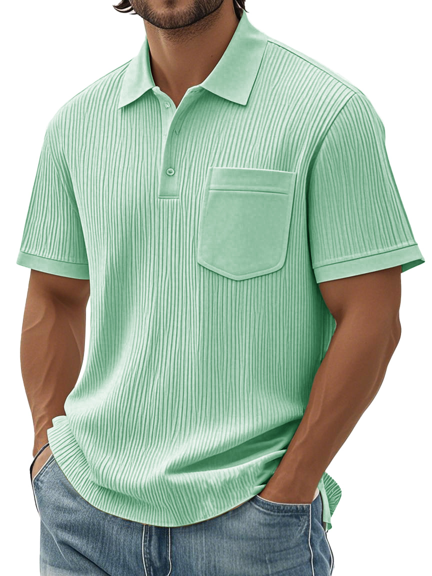 Men's Fashion Casual Textured Fabric Short-sleeved Pocket Polo Shirt