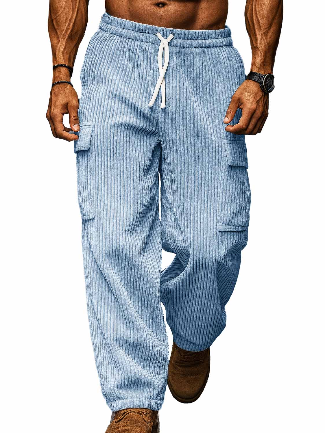 Men's Fashion Casual Workwear Pocket Corduroy Fabric Drawstring Loose Trousers