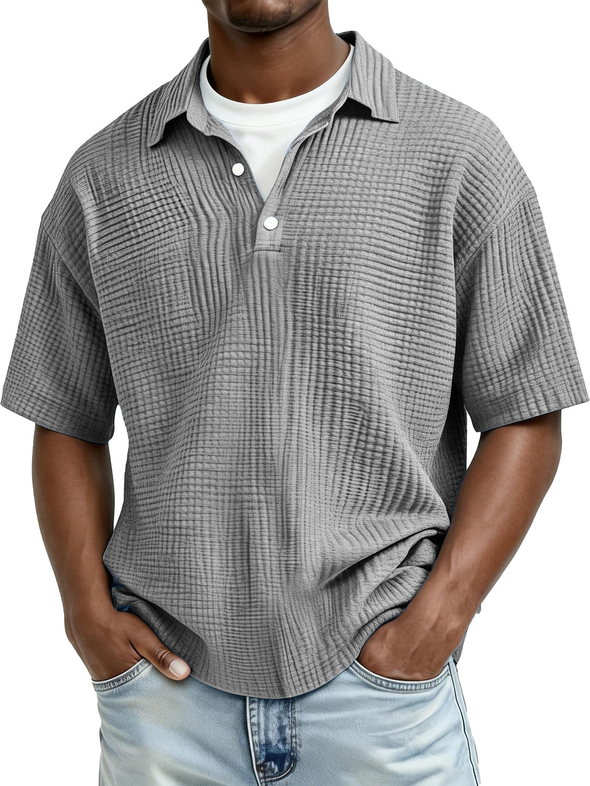 Men's Fashion Casual Pleated Fabric Short-Sleeve Polo Shirt