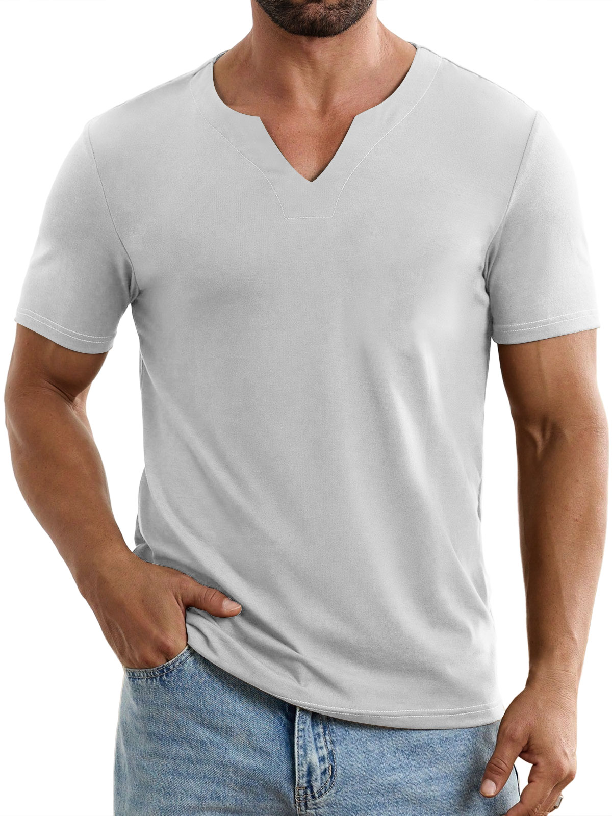 Men's Casual V-neck Solid Color Comfortable Short-sleeved T-shirt