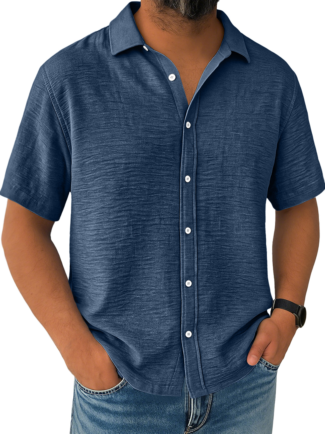 Men's Daily Loose Casual Breathable Solid Color Button Long Sleeve Shirt