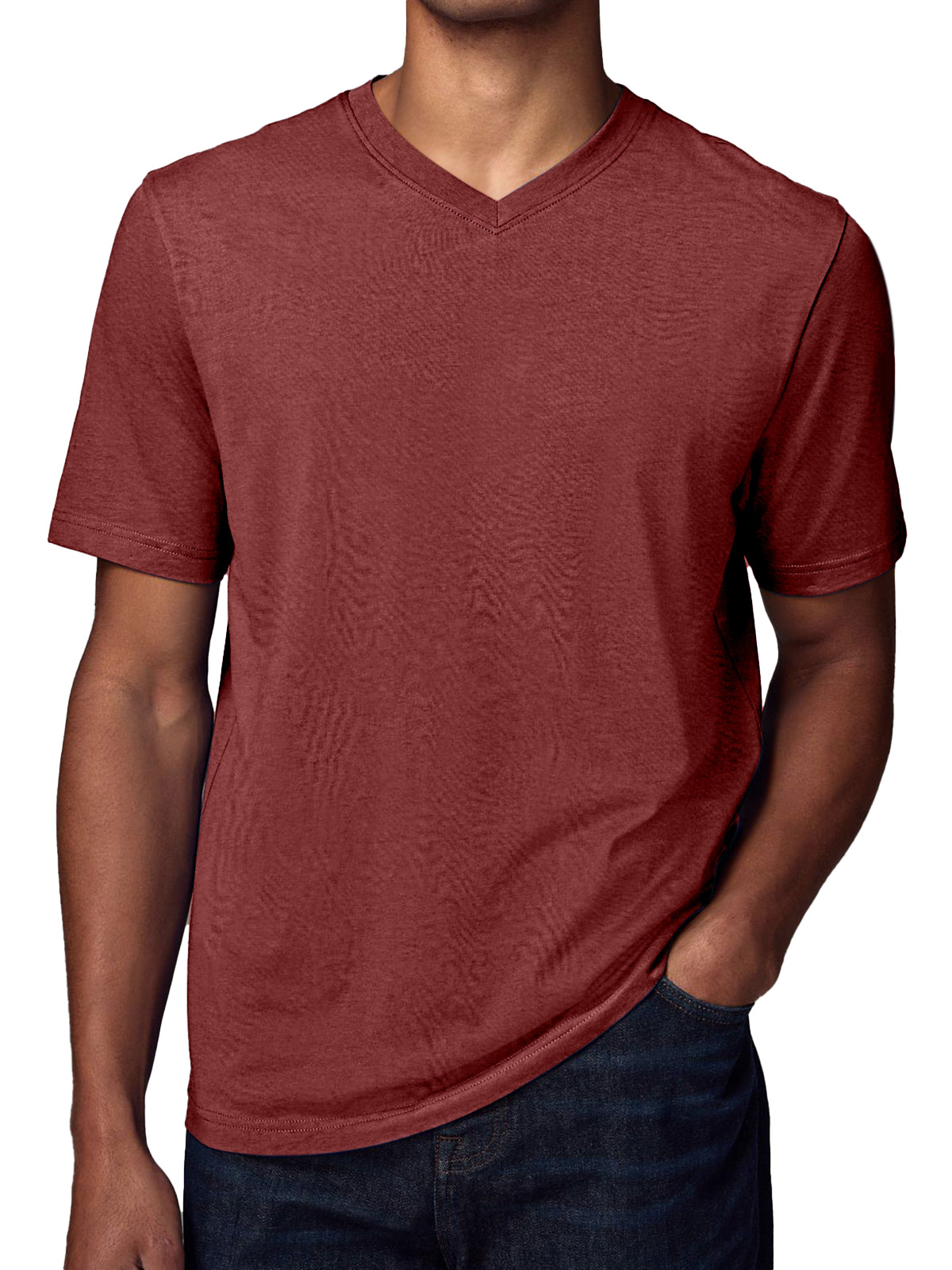 Men's Simple Solid Color V-neck Short-sleeved T-shirt
