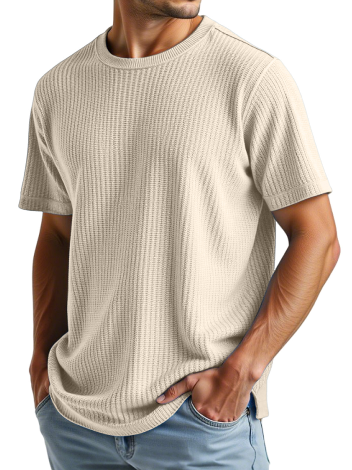 Men's Casual Solid Color Waffle Short Sleeve T-shirt