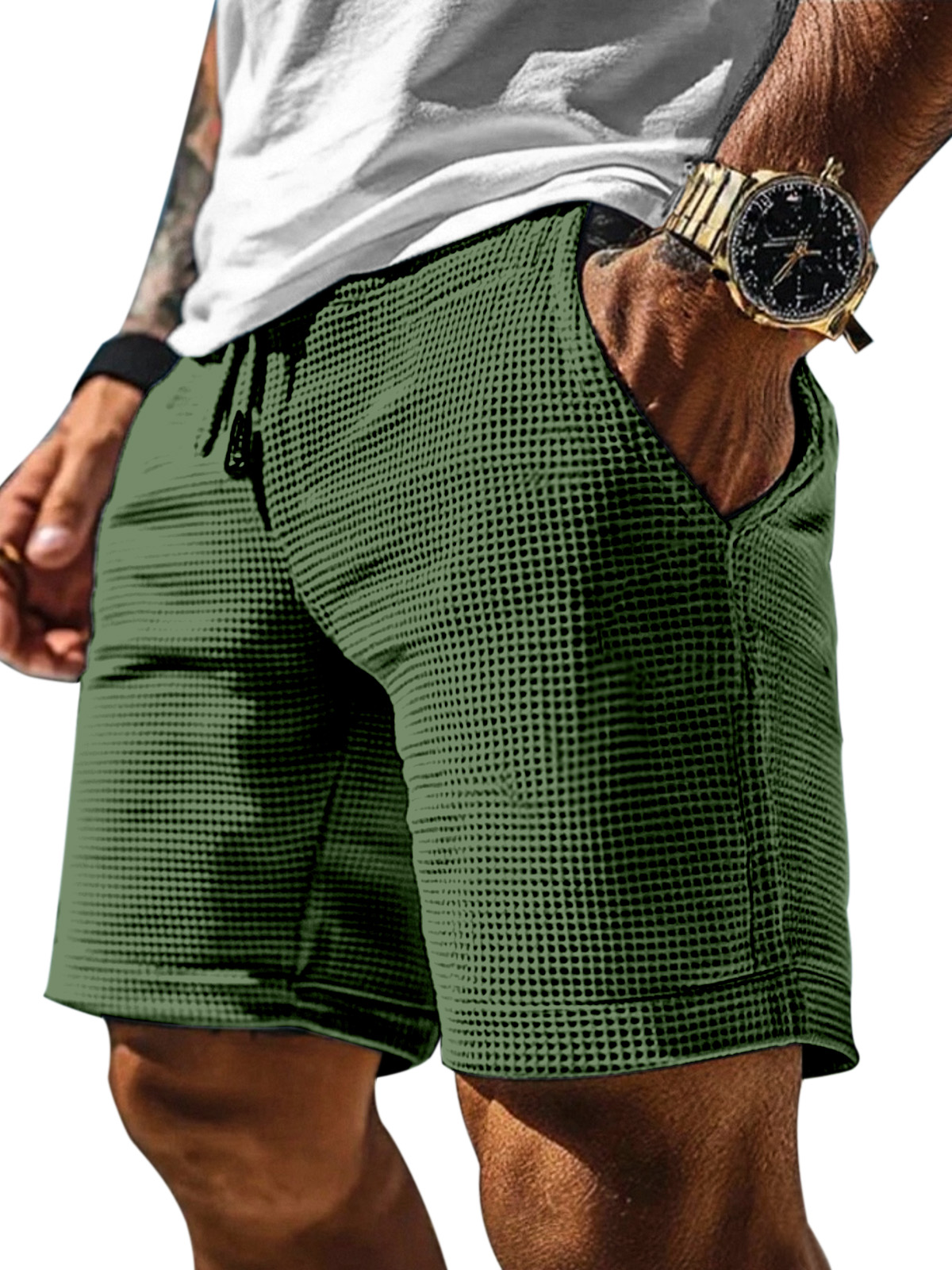 Men's Casual Solid Color Waffle Loose Shorts