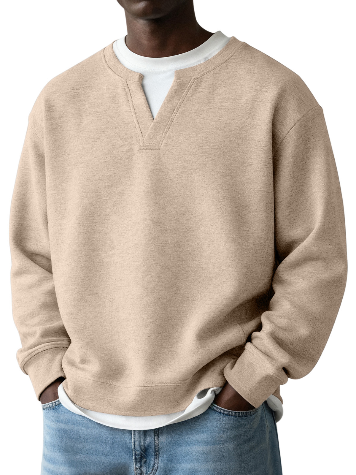 Men's Simple Casual Daily Solid Color Fake Two-piece Design Long-sleeved Sweatshirt
