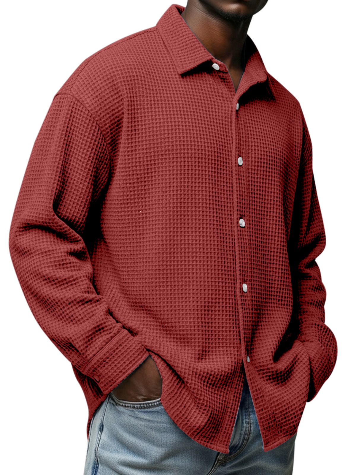 Men's Everyday Waffle Texture Long-Sleeve Shirt