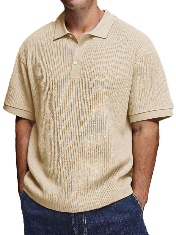 Men's Fashion Daily Textured Fabric Loose Pocket Lapel Polo Shirt