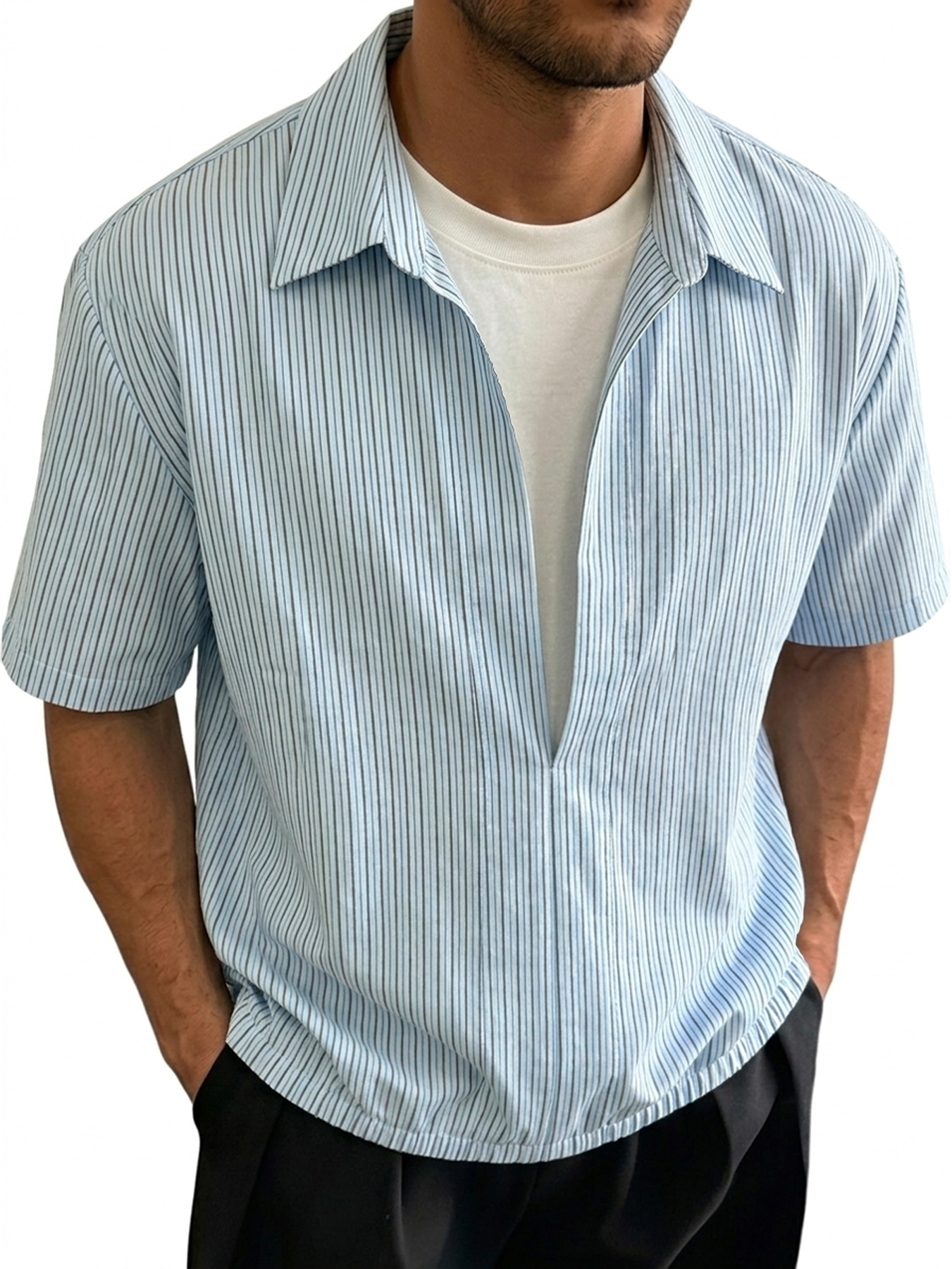 Men's Linen-style Collared Faux Two-piece Casual Comfortable Short-sleeved Polo Shirt