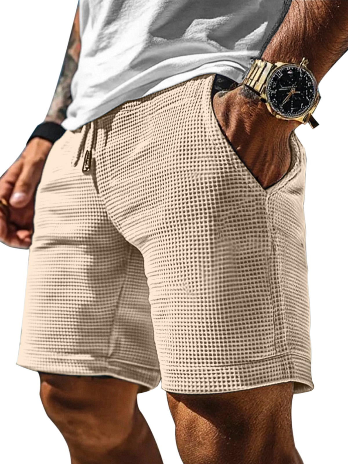 Men's Casual Solid Color Waffle Loose Shorts