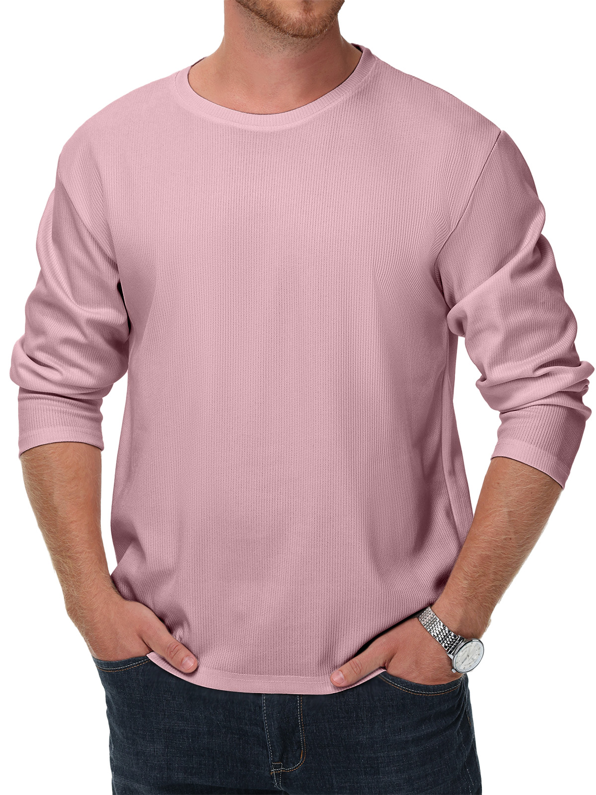 Men's Simple Solid Color Daily Texture Long-sleeved Round Neck T-shirt