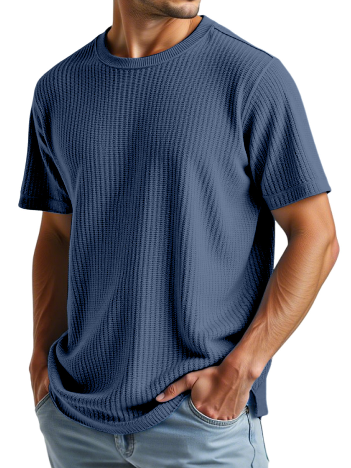 Men's Casual Solid Color Waffle Short Sleeve T-shirt