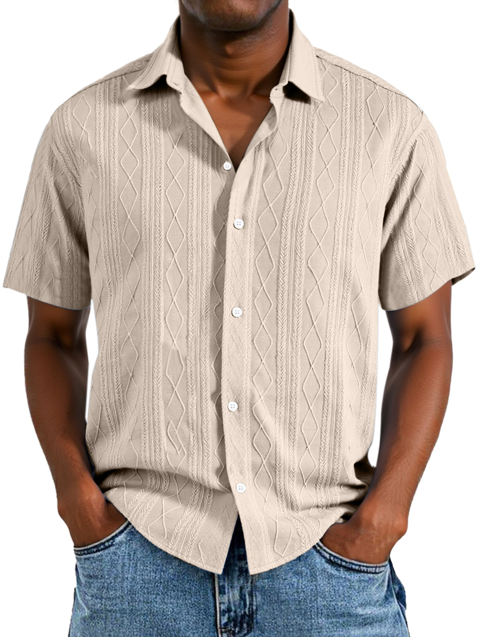 Men's Simple Solid Color Texture Button Short-sleeved Shirt