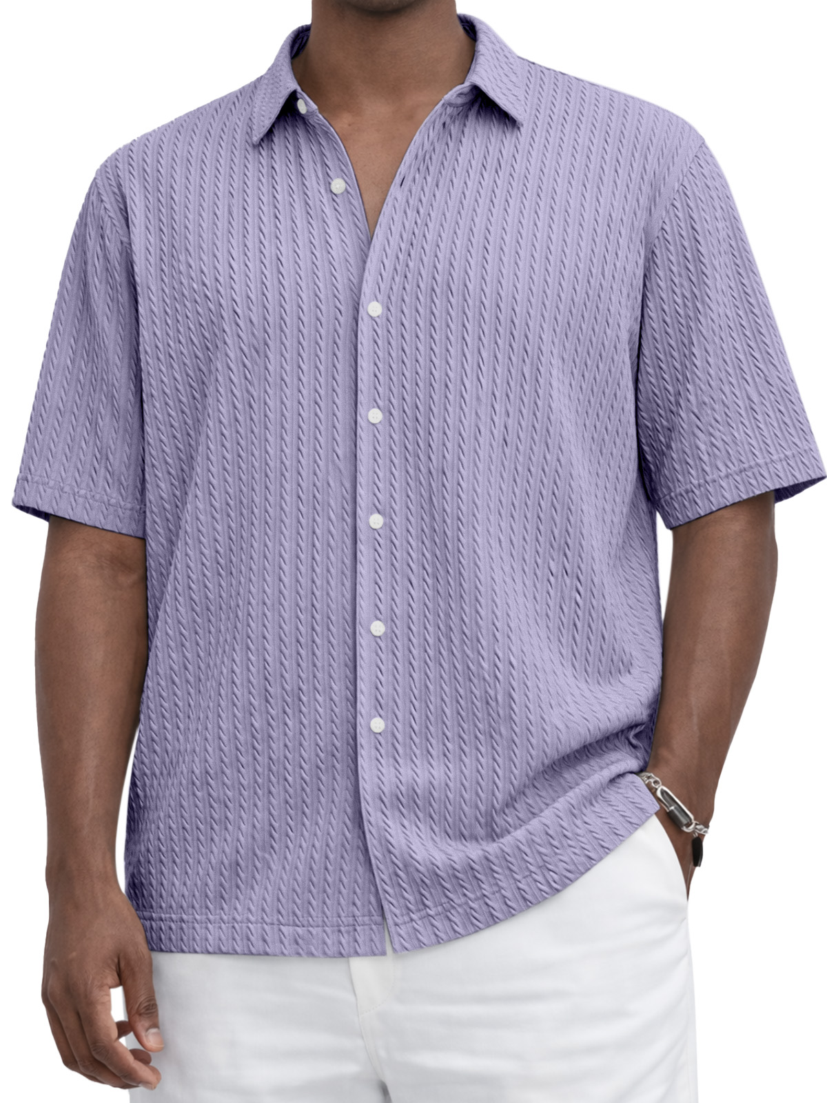 Everyday Casual Solid Color Textured Short-Sleeve Shirt