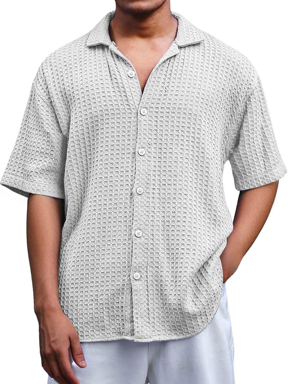 Men's Everyday Waffle Casual Lapel Comfort Short Sleeve Shirt