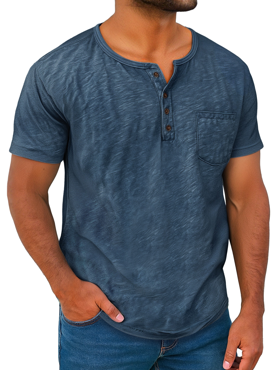 Men's Retro Everyday Casual Button-Down Short Sleeve Henley Shirt