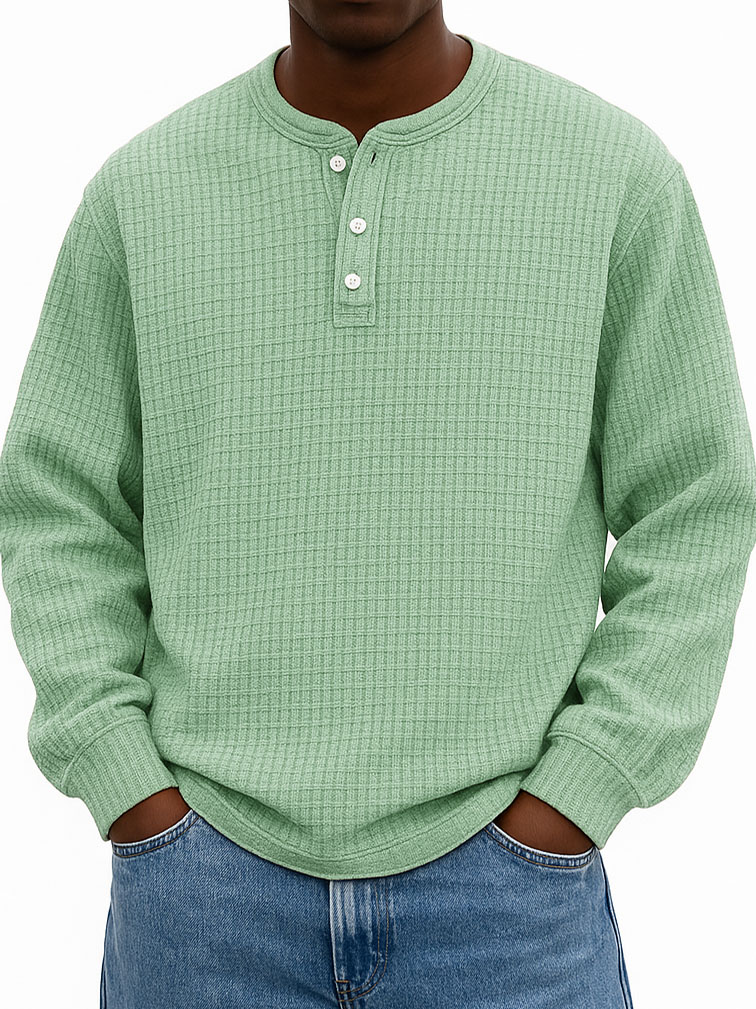 Men's Stylish Casual Corn-patterned Corduroy Fabric Stand-up Collar Half-zip Long-sleeved Henley Shirt