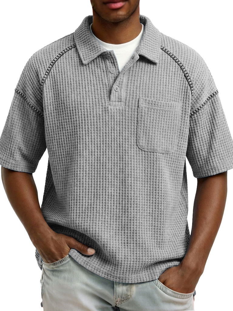 Men's Fashion Retro Raglan Waffle Gown Short-Sleeve Polo Shirt