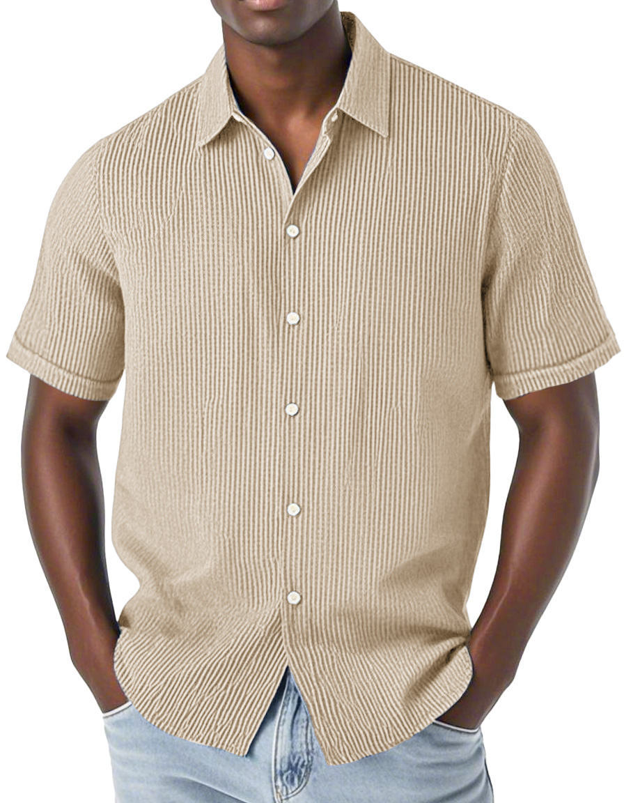Men's Fashion Casual Corduroy Fabric Lapel Short Sleeve Shirt