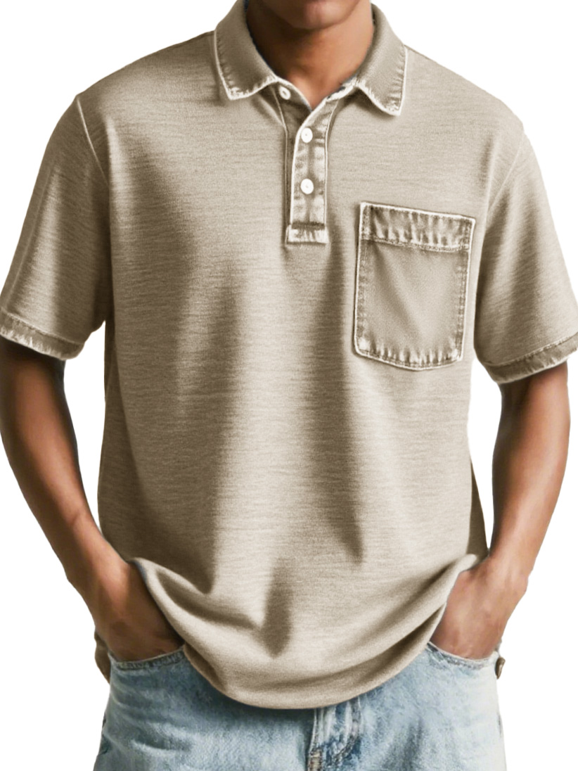 Men's Fashion Retro Distressed Pocket Short-sleeved Polo Shirt