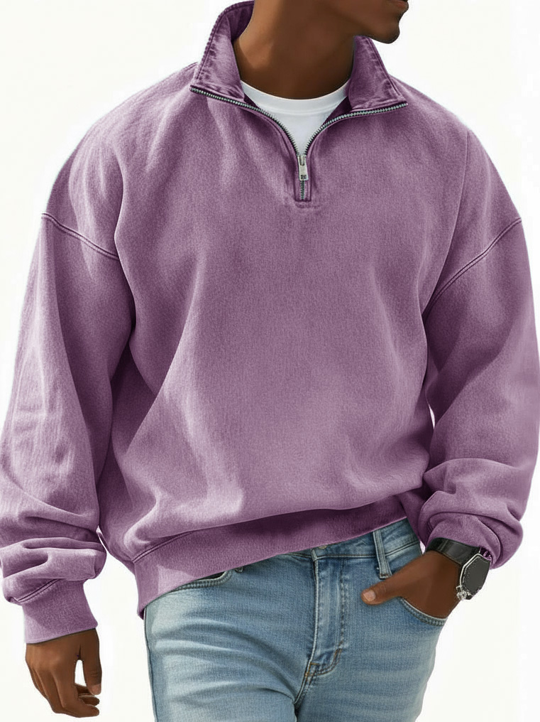 Men's Stylish Retro Half-zip Long-sleeved Stand-up Collar Sweatshirt