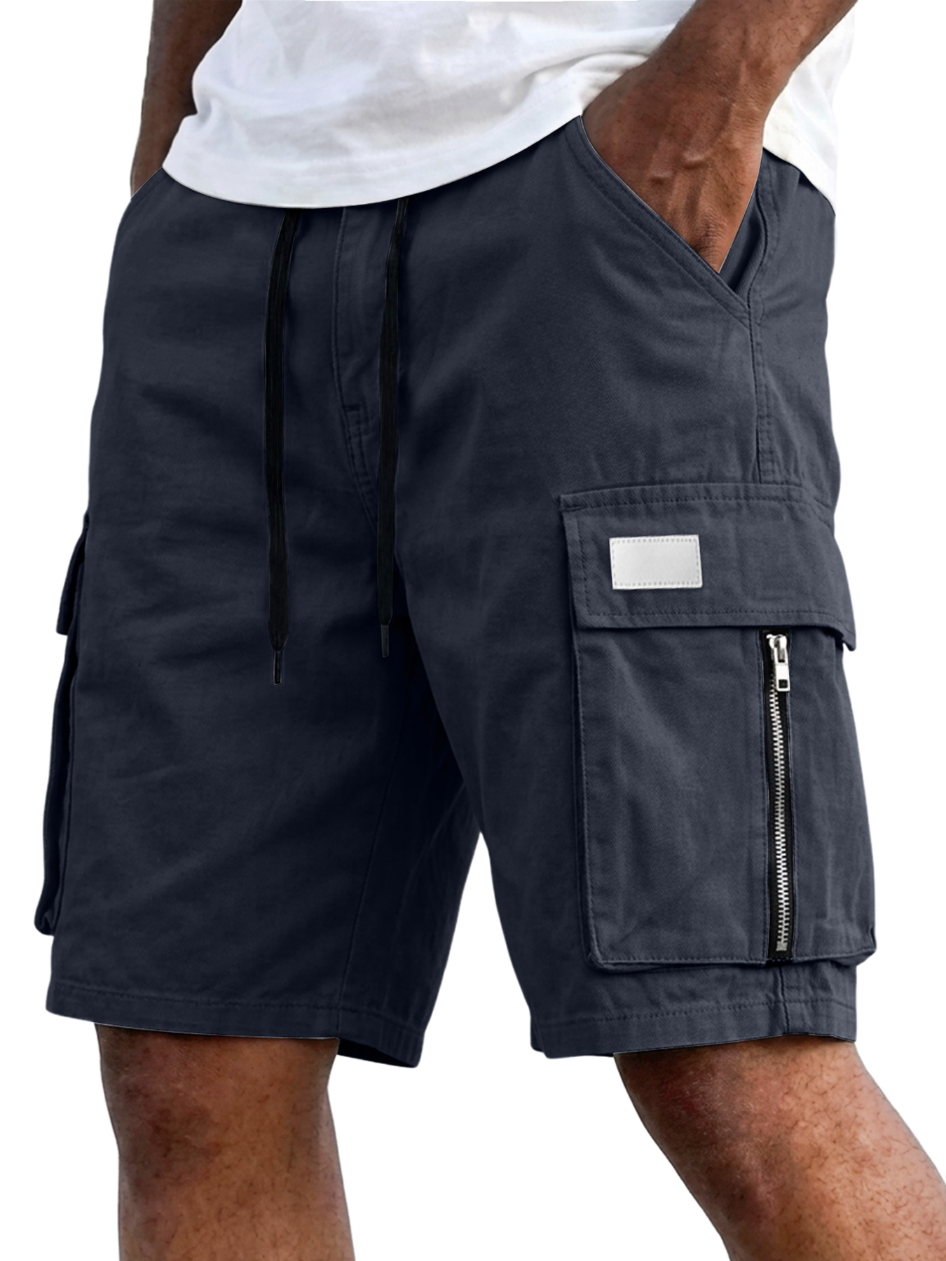 Men's Casual Multi-Pocket Zipper Embroidered Logo Loose-fitting Cargo Shorts