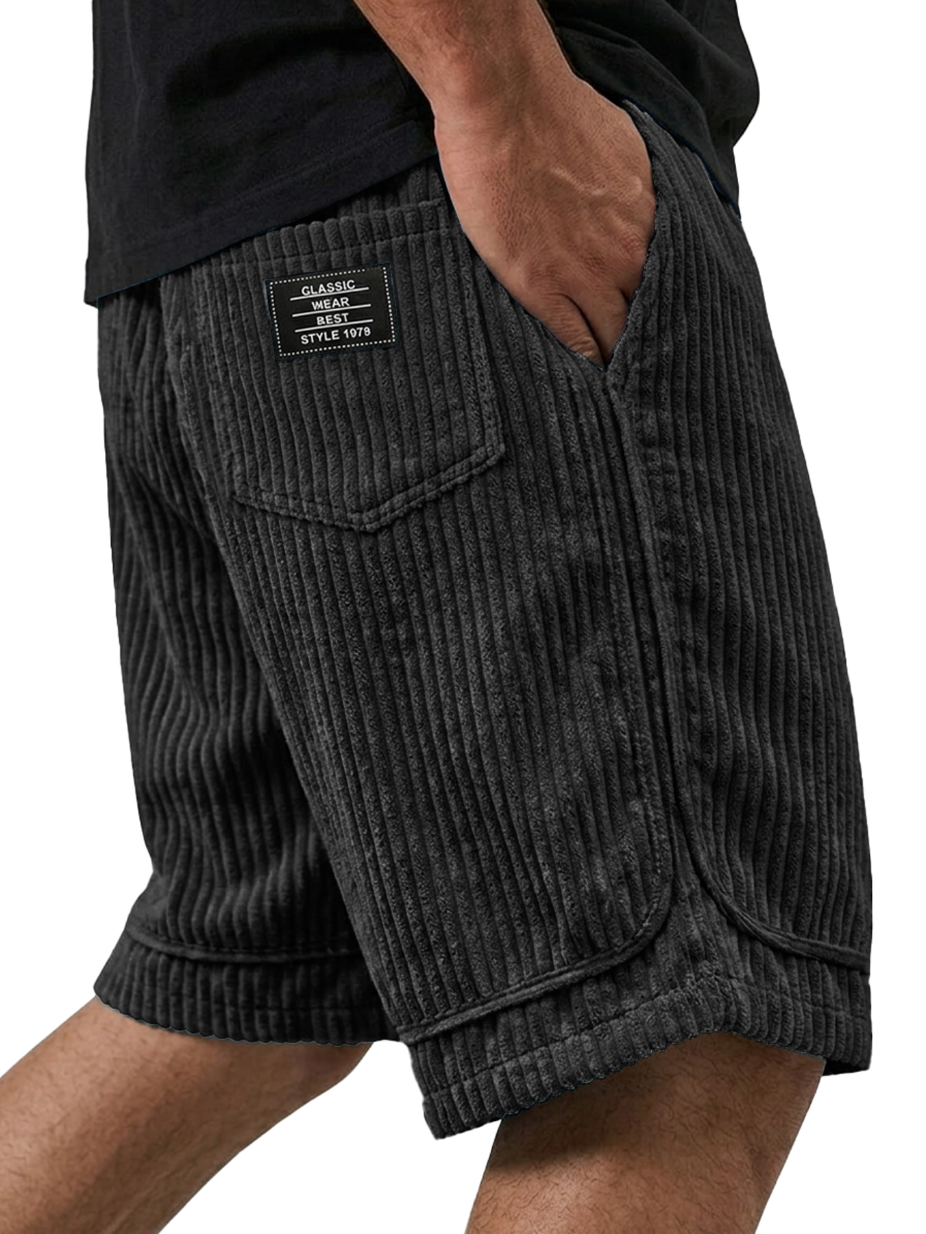 Men's Retro Corduroy Embroidered Logo Casual Loose Shorts