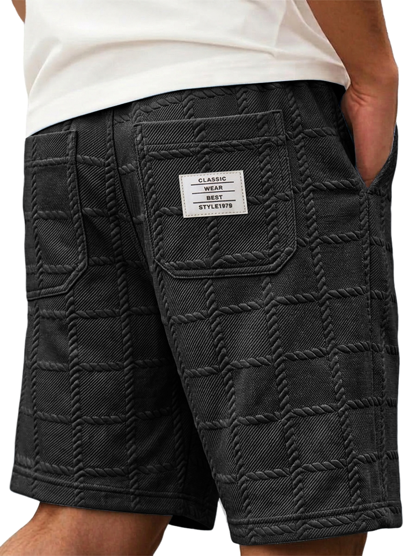 Men's Solid-Color Casual Shorts with Jacquard Texture and Embroidered Logo