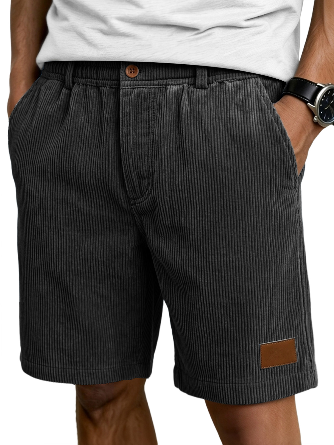 Men's Retro Corduroy Embroidered Label Casual Shorts