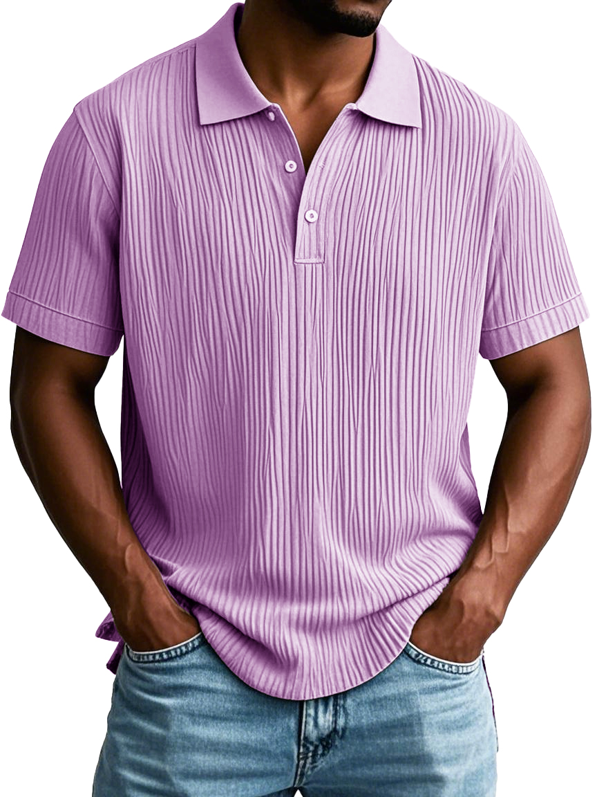 Men's Fashion Casual Short-sleeved Lapel Polo Shirt With Ribbed Fabric