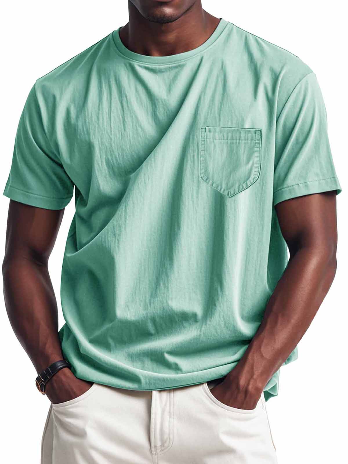 Men's Fashion Retro Casual Round Neck Pocket Long Sleeve T-Shirt