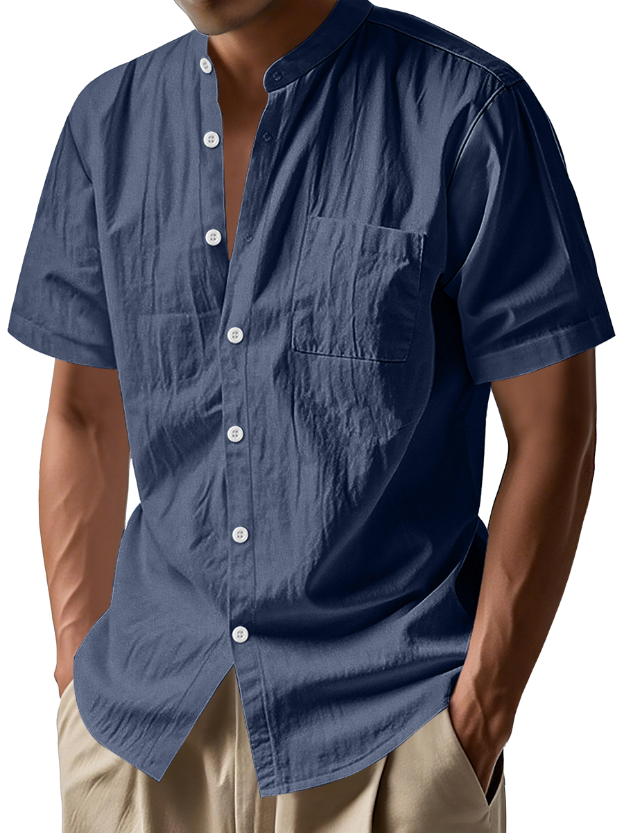 Men's Daily Stand-up Collar Casual Comfortable Short-sleeved Shirt