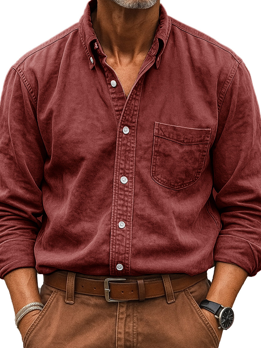 Men's Wear Fashionable Retro Vintage Vintage Pocket Lapel Loose Long-sleeved Shirt