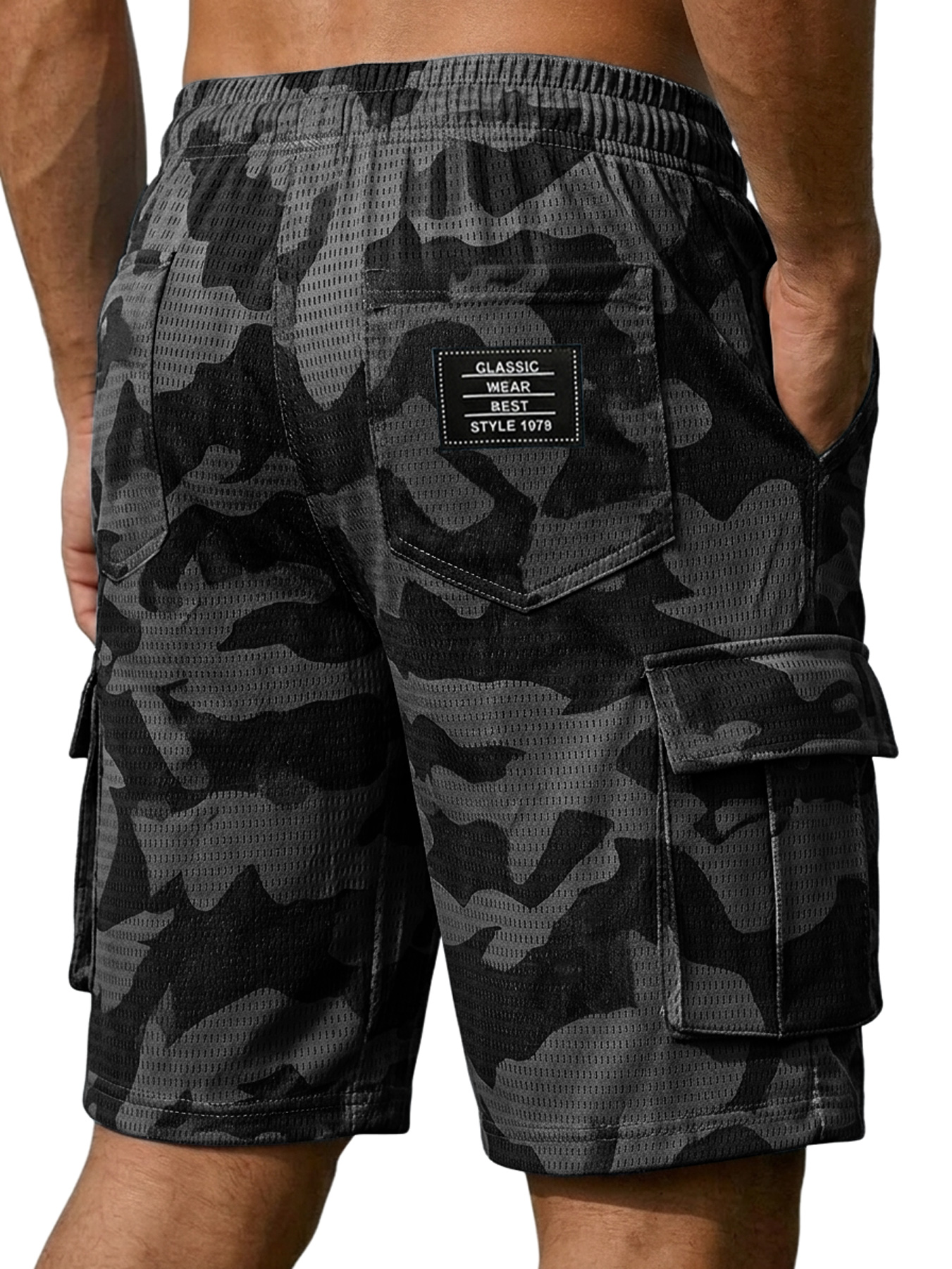 Men's Basic Mesh Camouflage Multi-pocket Casual Cargo Shorts
