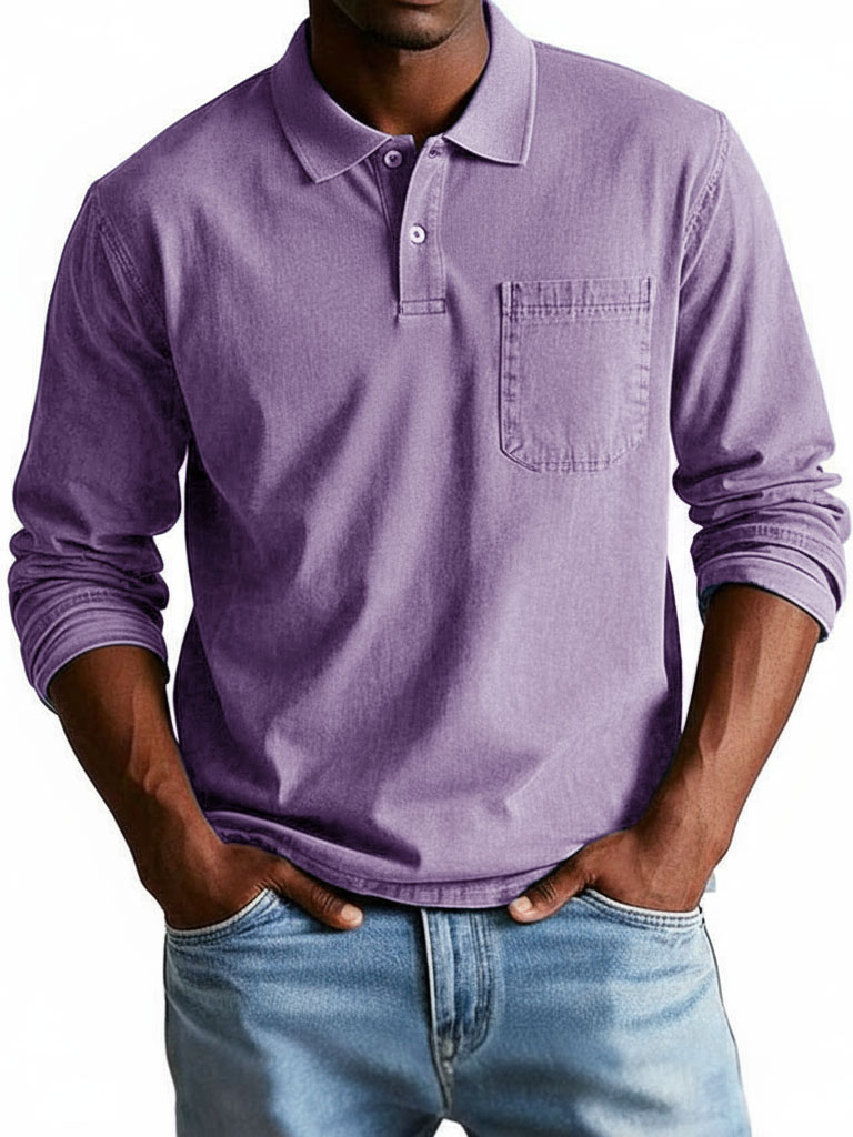 Men's Trendy Retro Lapel Long-sleeved Pocket Polo Shirt