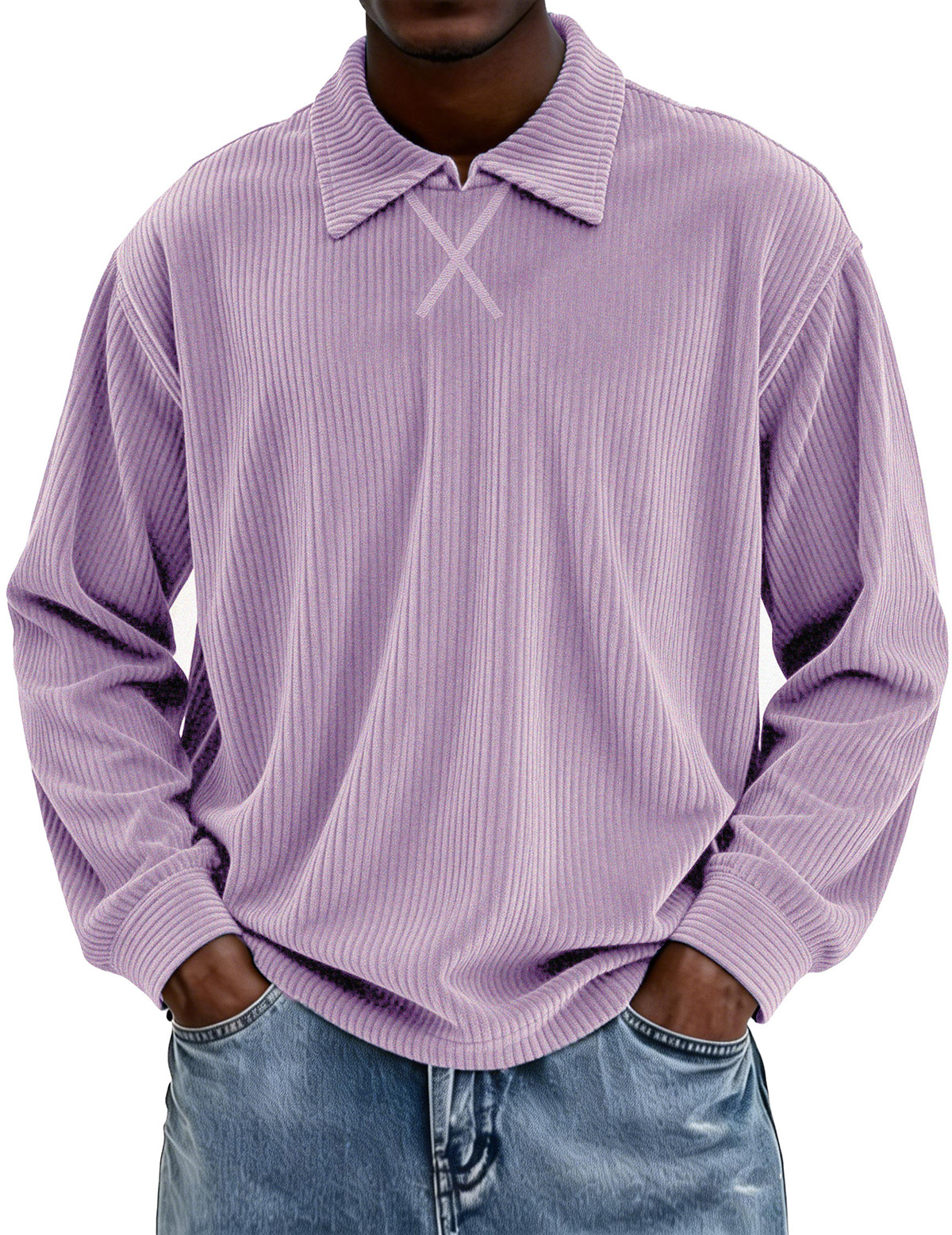 Retro-style Long-sleeved Collared Polo Shirt