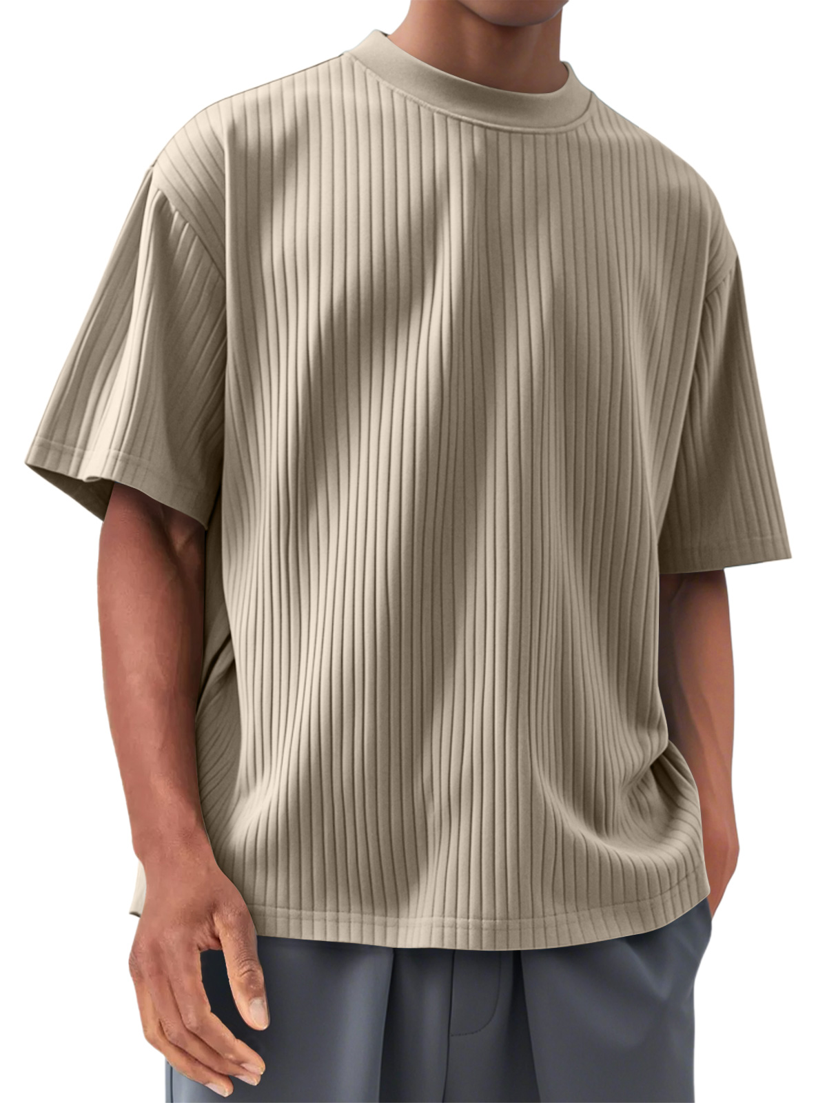 Men's Round Neck Casual Pit Strip Comfortable Short-sleeved T-shirt
