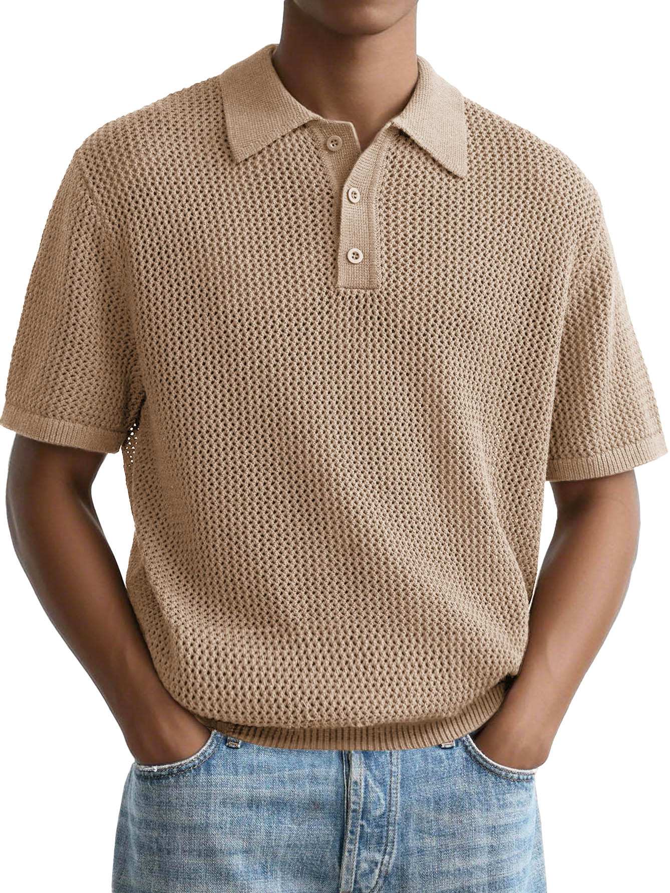 Men's Fashion Casual Retro Texture Fabric Short-sleeved Lapel Polo Shirt
