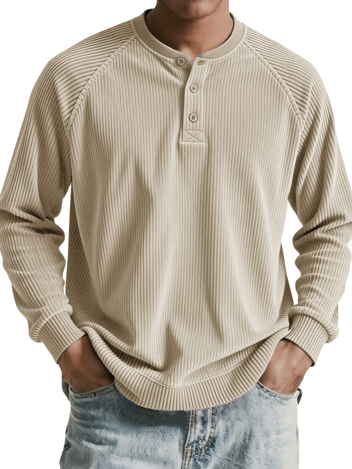 Men's clothing fashionable casual retro corduroy long-sleeved Henry shirt