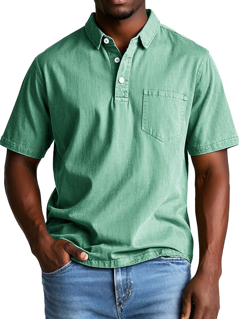 Men's Fashion Retro Distressed Lapel Pocket Short Sleeve Polo Shirt