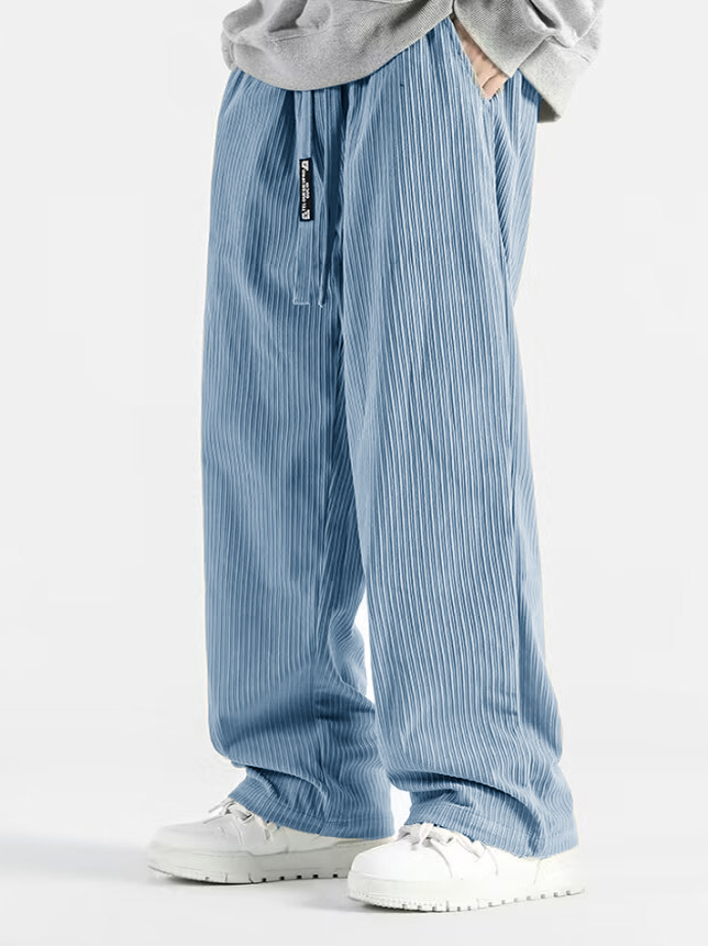 Men's Stylish Casual Loose-fitting Textured Fabric Pants With Pockets And Drawstrings And An Elastic Waistband