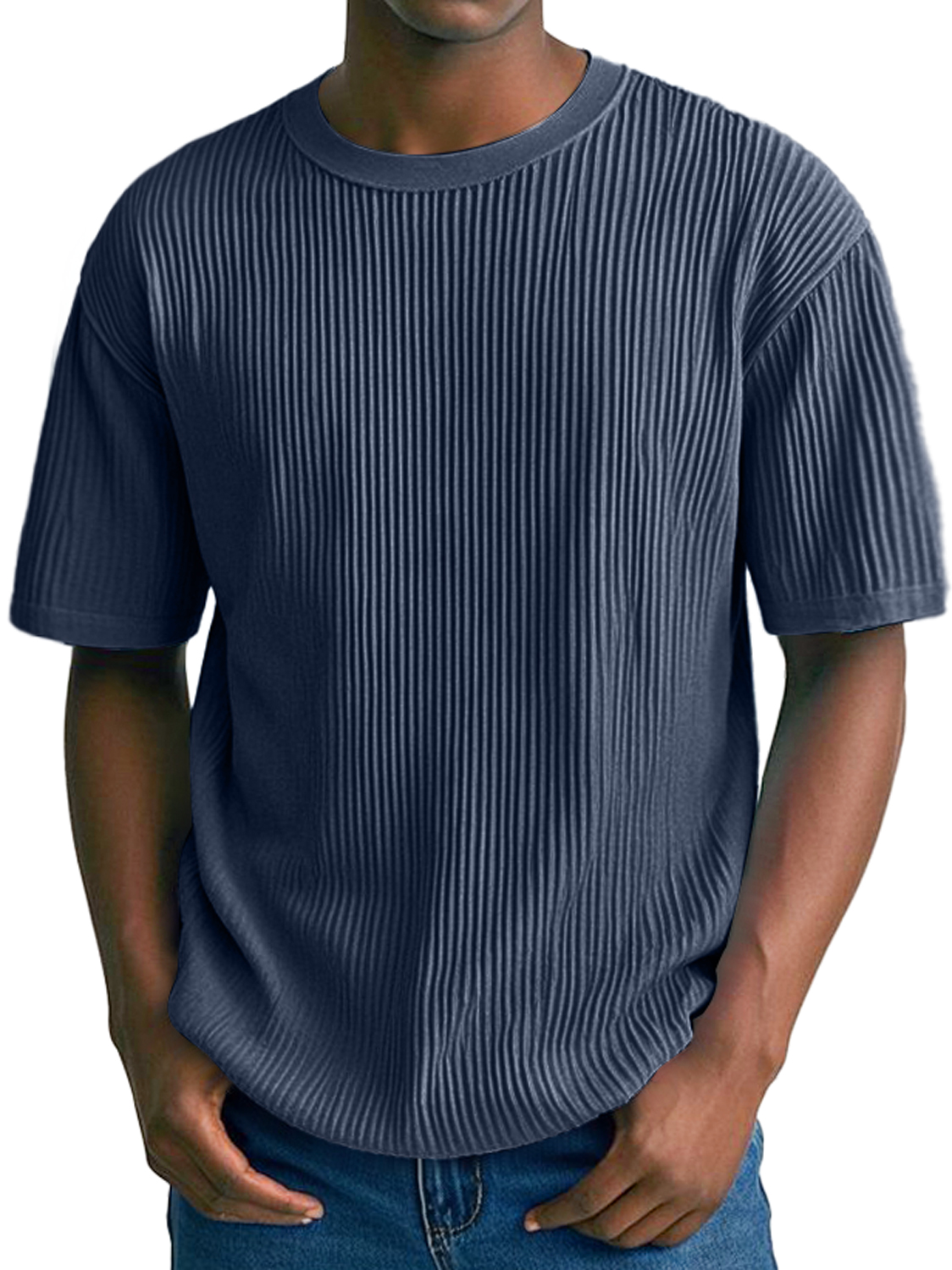 Men's Daily Ribbed Round Neck Casual Comfortable Solid Color Short-Sleeved T-shirt