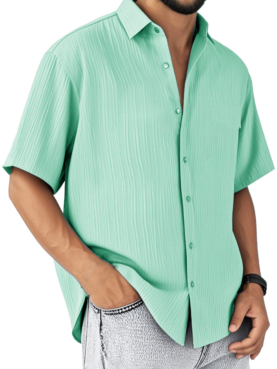 Men's Fashion Casual Striped Fabric Short-sleeved Lapel Shirt