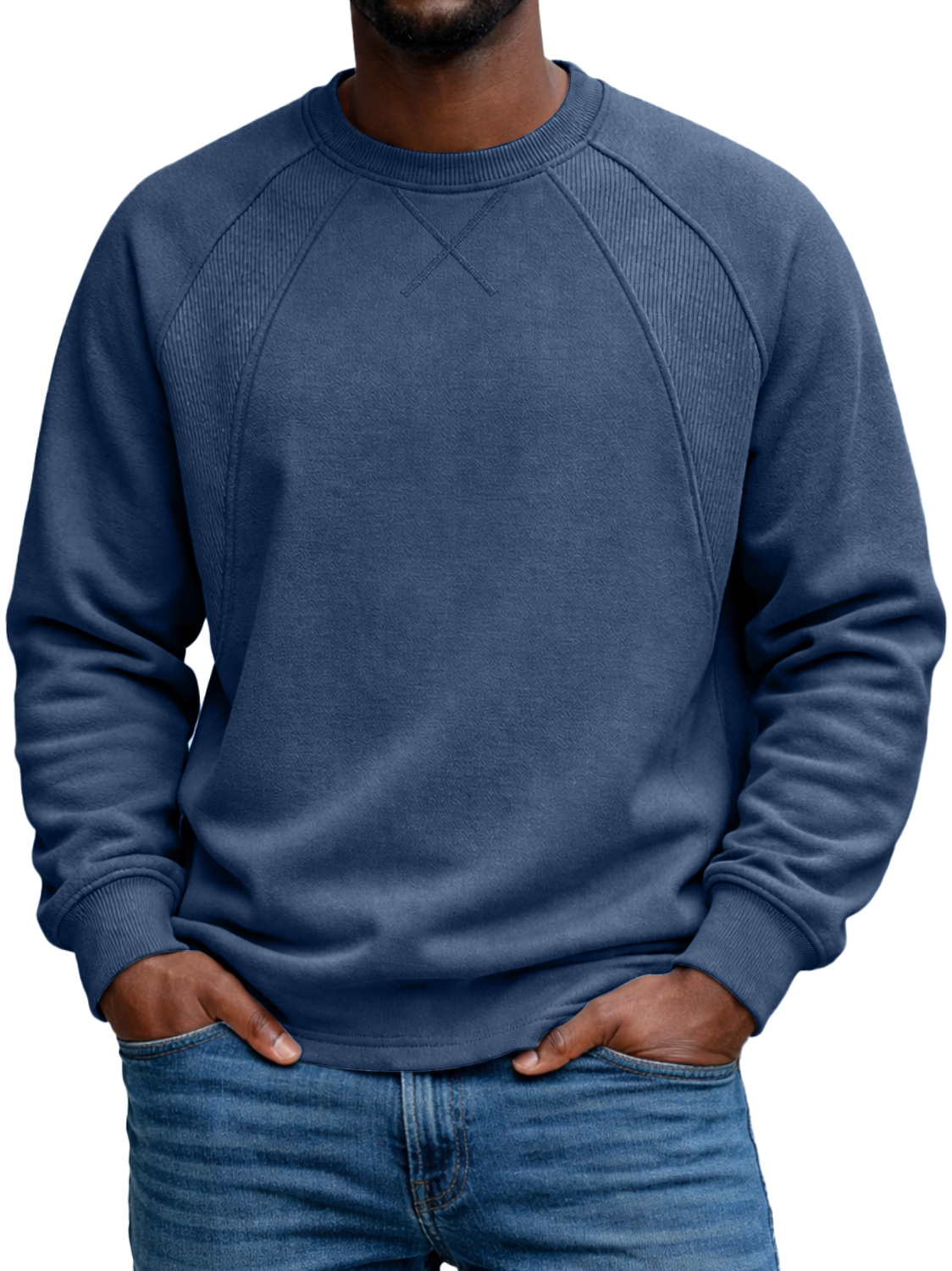 Men's Everyday Crew Neck Raglan Sleeve Patchwork Design Casual Long-sleeved T-shirt