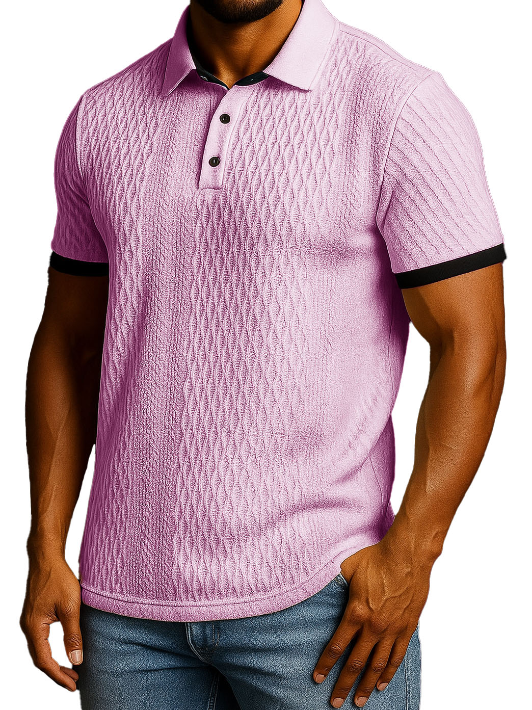 Men's Fashion Patchwork Jacquard Fabric Short-sleeved Lapel Polo Shirt
