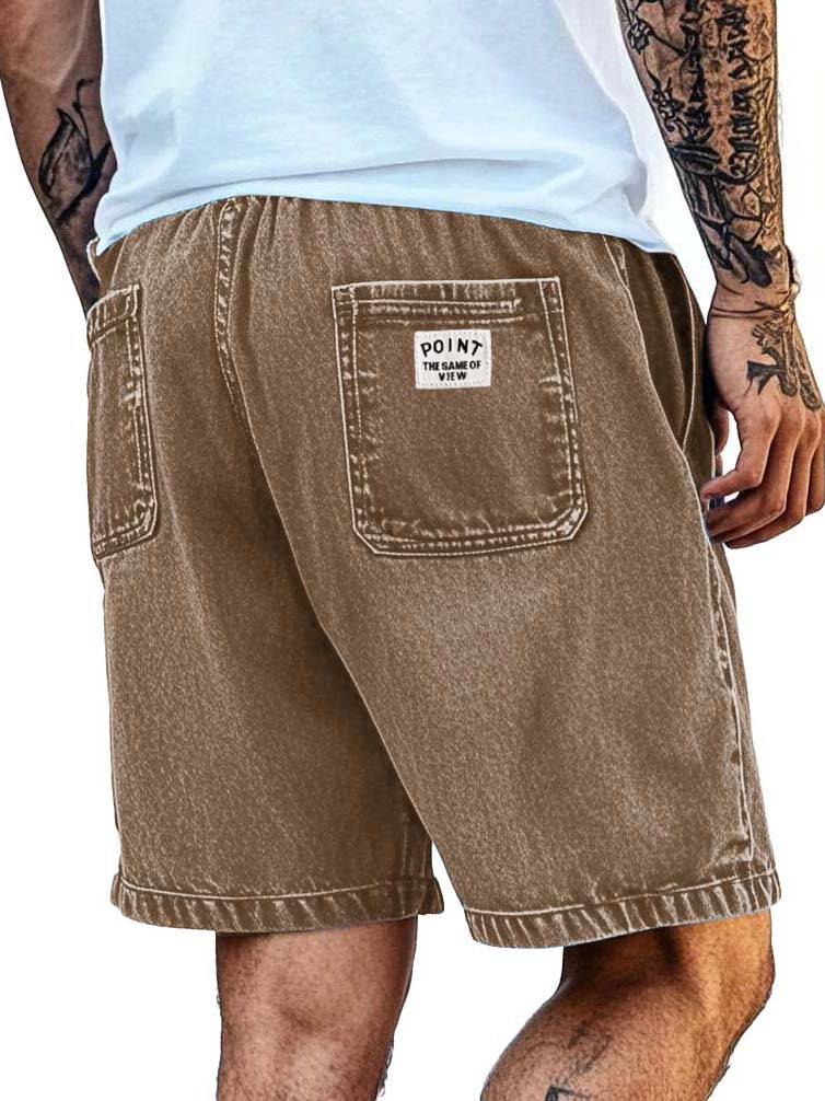 Men's Fashion Retro Distressed Pocket Embroidered Logo Shorts