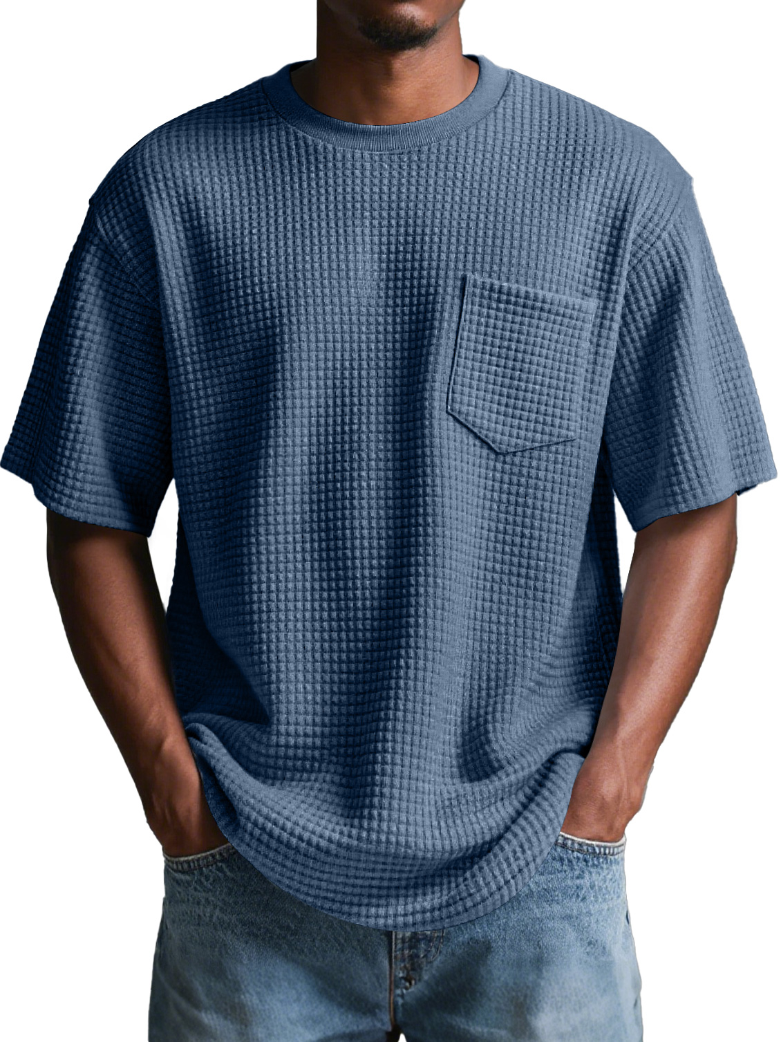 Men's Daily Round Neck Checkered Lapel Pocket Solid Color Short Sleeve T-shirt