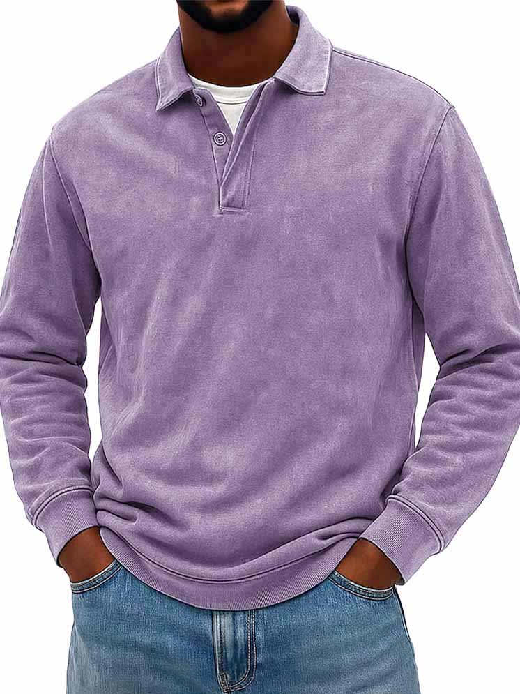 Men's Wear Fashionable Casual Daily Two-layer Placket Design Lapel Long-sleeved Polo Shirt
