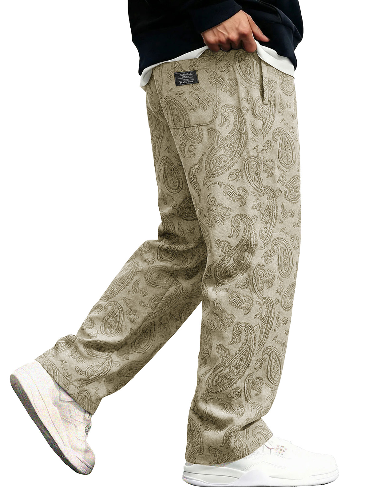 Men's Fashionable Casual Paisley Fabric Loose-Fit Pocket Trousers