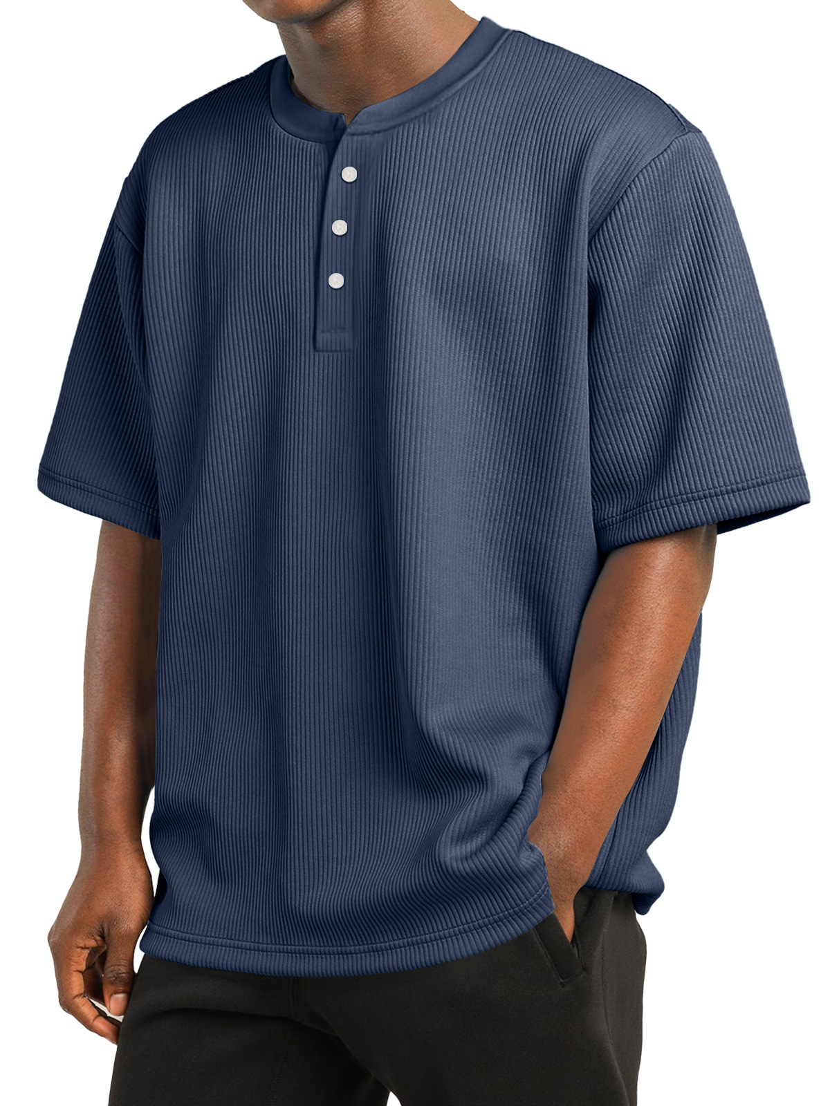 Men's Daily Striped Texture Casual Solid Color Comfortable Short Sleeve Henley Shirt